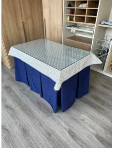 Ropa de Mesa Camilla Doble Grueso 10 Pliegues Azul con Tapete Rombos