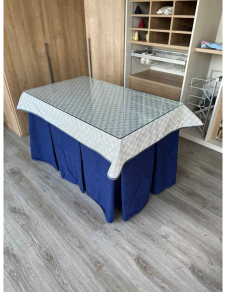 Ropa de Mesa Camilla Doble Grueso 10 Pliegues Azul con Tapete Rombos