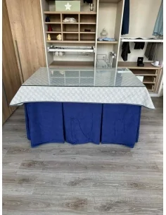 Ropa de Mesa Camilla Doble Grueso 10 Pliegues Azul con Tapete Rombos 2