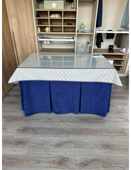 Ropa de Mesa Camilla Doble Grueso 10 Pliegues Azul con Tapete Rombos