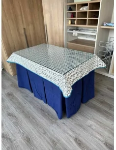 Ropa de Mesa Camilla Doble Grueso 10 Pliegues Azul con Tapete Geo