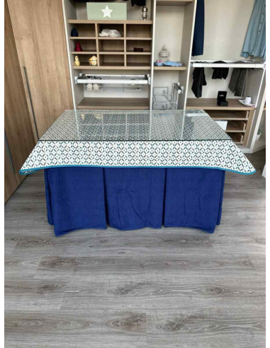 Ropa de Mesa Camilla Doble Grueso 10 Pliegues Azul con Tapete Geo