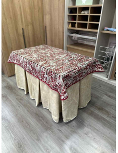 Ropa de Mesa de Camilla Doble Grueso 10 Pliegues Beige con Tapete Mosaico