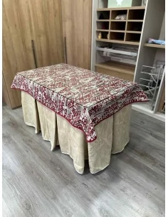 Ropa de Mesa de Camilla Doble Grueso 10 Pliegues Beige con Tapete Mosaico