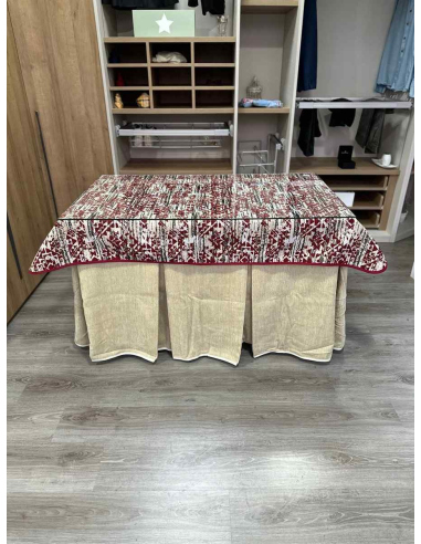 Ropa de Mesa de Camilla Doble Grueso 10 Pliegues Beige con Tapete Mosaico