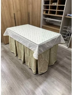 Ropa de Mesa de Camilla Doble Grueso 10 Pliegues Beige con Tapete Lazos