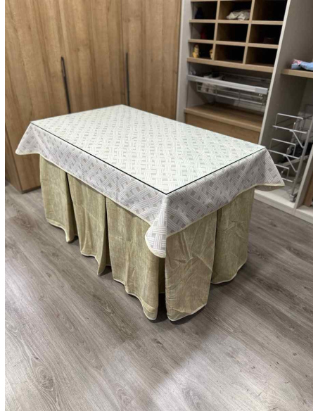 Ropa de Mesa de Camilla Doble Grueso 10 Pliegues Beige con Tapete Lazos
