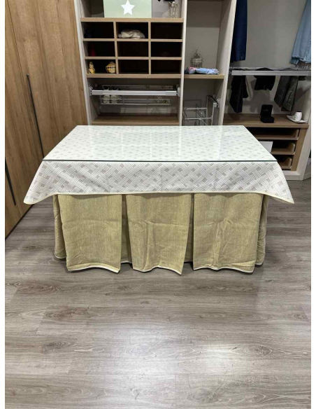 Ropa de Mesa de Camilla Doble Grueso 10 Pliegues Beige con Tapete Lazos
