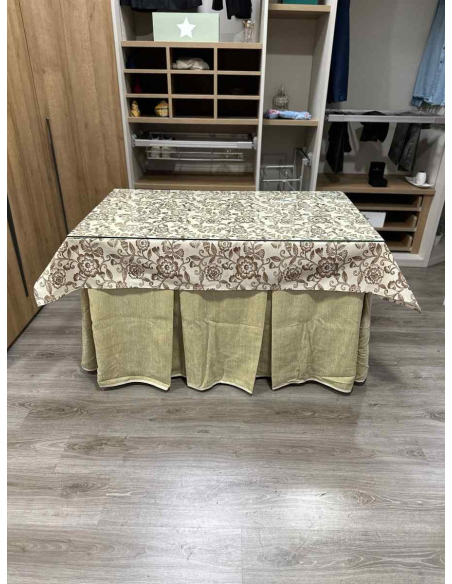 Ropa de Mesa Camilla Doble Grueso 10 Pliegues Beige con Tapete Planta