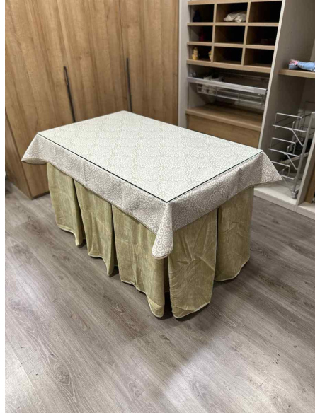 Ropa de Mesa de Camilla Doble Grueso 10 Pliegues Beige con Tapete Amanecer