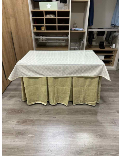 Ropa de Mesa De Camilla Doble Grueso 10 Pliegues Beige con Tapete Crema 2