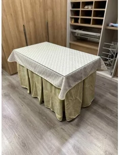 Ropa de Mesa De Camilla Doble Grueso 10 Pliegues Beige con Tapete Crema