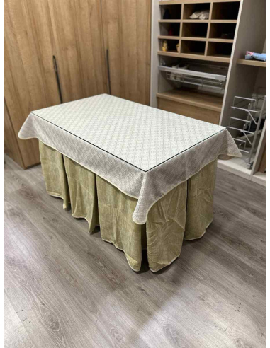 Ropa de Mesa De Camilla Doble Grueso 10 Pliegues Beige con Tapete Crema