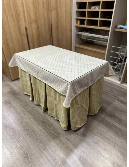 Ropa de Mesa De Camilla Doble Grueso 10 Pliegues Beige con Tapete Crema