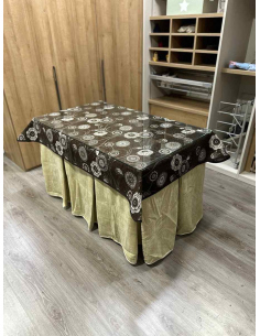 Ropa de Mesa de Camilla Doble Grueso 10 Pliegues Beige con Tapete Mandala