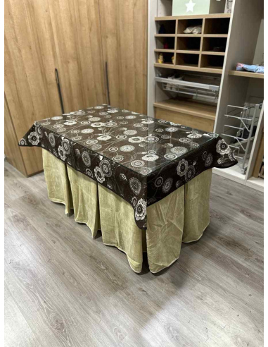 Ropa de Mesa de Camilla Doble Grueso 10 Pliegues Beige con Tapete Mandala