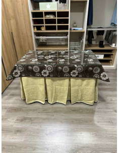 Ropa de Mesa de Camilla Doble Grueso 10 Pliegues Beige con Tapete Mandala 2