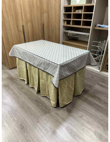 Ropa de Mesa Camilla Doble Grueso 10 Pliegues Beige con Tapete Rombos