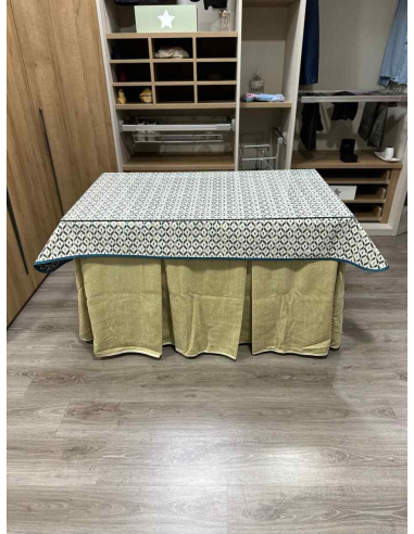 Ropa de Mesa Camilla Doble Grueso 10 Pliegues Beige con Tapete Geo