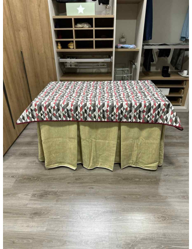 Ropa de Mesa de Camilla Doble Grueso 10 Pliegues Beige con Tapete Red