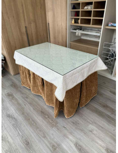 Ropa de Mesa de Camilla Doble Grueso 10 Pliegues Café con Tapete Amanecer