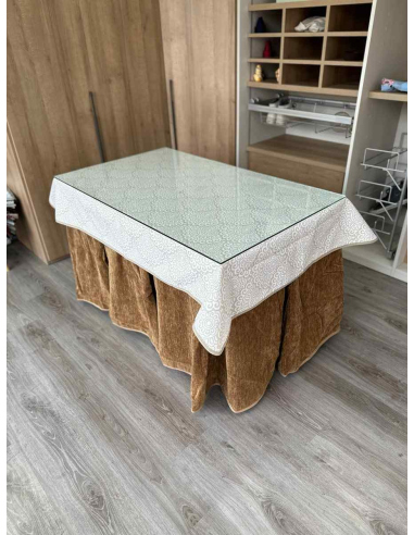 Ropa de Mesa de Camilla Doble Grueso 10 Pliegues Café con Tapete Amanecer