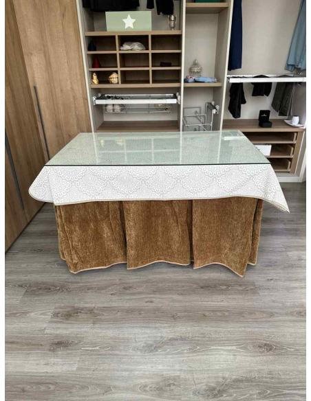 Ropa de Mesa de Camilla Doble Grueso 10 Pliegues Café con Tapete Amanecer