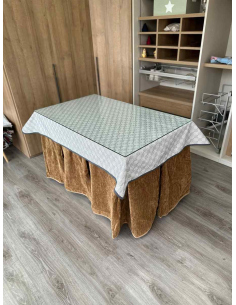 Ropa de Mesa de Camilla Doble Grueso 10 Pliegues Café con Tapete Rombos