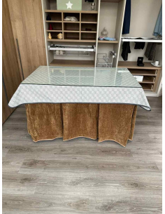 Ropa de Mesa de Camilla Doble Grueso 10 Pliegues Café con Tapete Rombos 2