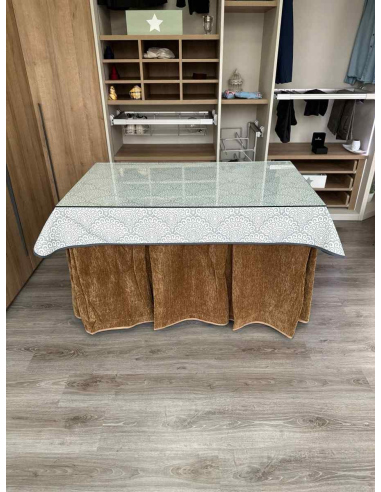 Ropa de Mea Camilla Doble Grueso 10 Pliegues Café con Tapete Sol