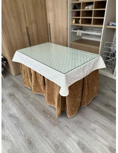 Ropa de Mesa de Camilla Doble Grueso 10 Pliegues Café con Tapete Crema