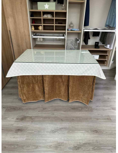 Ropa de Mesa de Camilla Doble Grueso 10 Pliegues Café con Tapete Crema 2