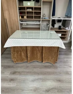 Ropa de Mesa de Camilla Doble Grueso 10 Pliegues Café con Tapete Crema 2