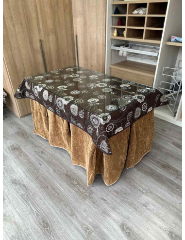 Ropa de Mesa Camilla Doble Grueso10 Pliegues Café con Tapete Mandala