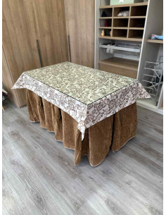 Ropa de Mesa de Camilla Doble Grueso 10 Pliegues Café con Tapete Planta