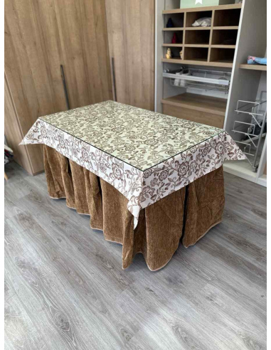 Ropa de Mesa de Camilla Doble Grueso 10 Pliegues Café con Tapete Planta
