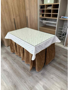 Ropa de Mesa de Camilla Doble Grueso 10 Pliegues Café con Tapete Lazos