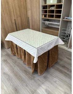 Ropa de Mesa de Camilla Doble Grueso 10 Pliegues Café con Tapete Lazos