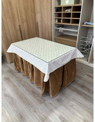 Ropa de Mesa de Camilla Doble Grueso 10 Pliegues Café con Tapete Lazos