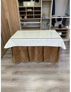 Ropa de Mesa de Camilla Doble Grueso 10 Pliegues Café con Tapete Lazos 2