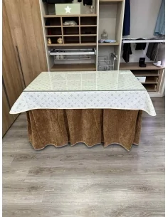 Ropa de Mesa de Camilla Doble Grueso 10 Pliegues Café con Tapete Lazos 2