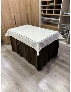 Ropa de Mesa de Camilla Doble Grueso 10 Pliegues Chocolate con Tapete Lazos