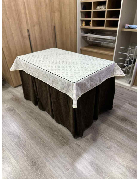 Ropa de Mesa de Camilla Doble Grueso 10 Pliegues Chocolate con Tapete Lazos