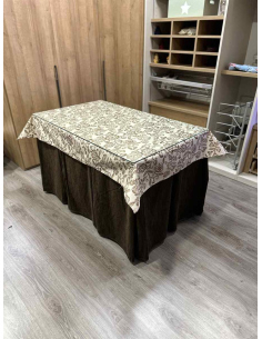 Ropa de Mesa Camilla Doble Grueso 10 Pliegues Chocolate con Tapete Planta