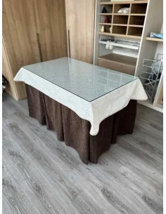 Ropa de Mesa de Camilla Doble Grueso 10 Pliegues Chocolate con Tapete Amanecer