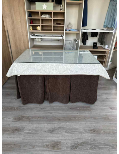 Ropa de Mesa de Camilla Doble Grueso 10 Pliegues Chocolate con Tapete Amanecer