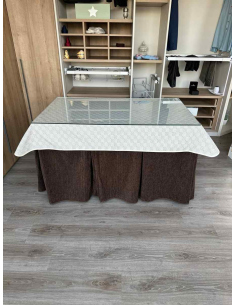 Ropa de Mesa Camilla Doble Grueso 10 Pliegues Chocolate con Tapete Crema 2