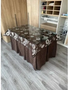Ropa de Mesa de Camilla Doble Grueso 10 Pliegues Chocolate con Tapete Mandala