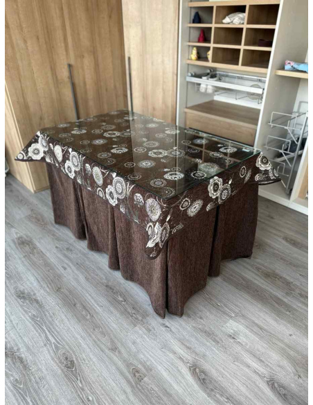 Ropa de Mesa de Camilla Doble Grueso 10 Pliegues Chocolate con Tapete Mandala