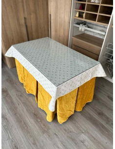 Ropa de Mesa de Camilla Doble Grueso 10 Pliegues Mostaza con Tapete Lazos